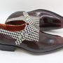 Crafted Leather Houndstooth Fabric & Patina Single Monk Strap Shoes-2