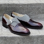 Crafted Leather Houndstooth Fabric & Patina Single Monk Strap Shoes-3