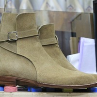 Handmade jodhpur Brown Ankle High Boot Men's Beige Suede Leather Boot  - Thumbnail 1