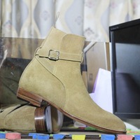 Handmade jodhpur Brown Ankle High Boot Men's Beige Suede Leather Boot  - Thumbnail 2