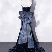 Blue Velvet Long Mermaid Prom Dress - Thumbnail 3