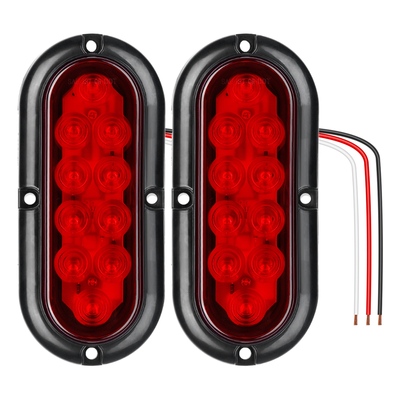 2pcs oval led brake light 10leds lamp stop turn tail light ip65 waterproof oval red trailer tail light for trunk jeep rv etc.