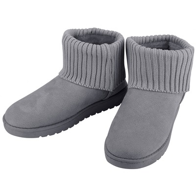 Women lady snow boots suede mid-calf boot shoe short plush warm lining shoes w/ anti-slip rubber base knitting design-gray-10