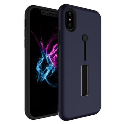 Finger strap phone case for iphone x drop-protection finger ring rugged phone case with kickstand dual layer case-royal blue