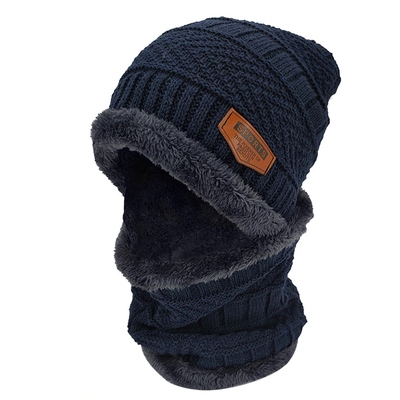 Winter beanie hat scarf set unisex warm knitting skull cap neck warmer for walking running hiking camping outdoors gift-blue