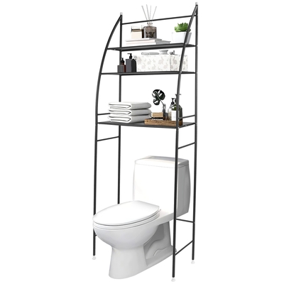 3 tier 25.59x9.84x66.14in bathroom over the toilet storage shelf free standing laundry room organizer space saver rack-black