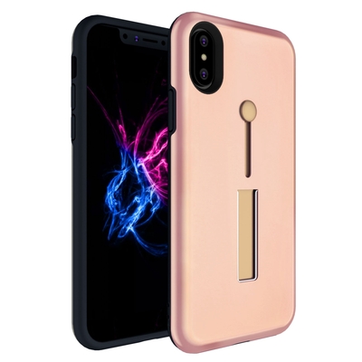 Finger strap phone case for iphone x drop-protection finger ring rugged phone case with kickstand dual layer case-rose gold