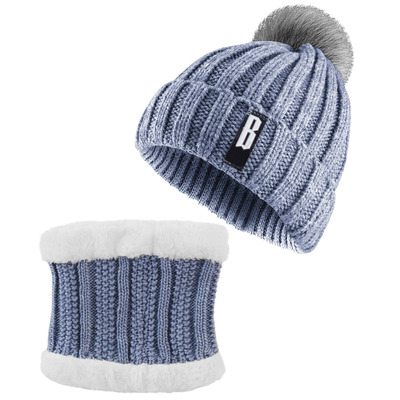 Winter beanie hat scarf set women warm knitting skull cap neck warmer for walking running hiking camping outdoors gift-gray
