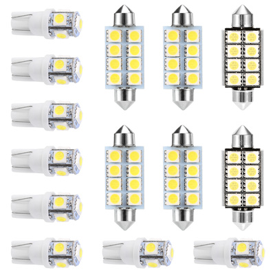 14pcs t10 41mm festoon led light bulb interior dome map led lights license plate trunk side positioning lights 6000k white