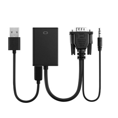 Vga to hd in & hd out converter adapter hd 1080p video audio cable adapter w/ usb 3.5mm plug for hdtv tv projector laptop