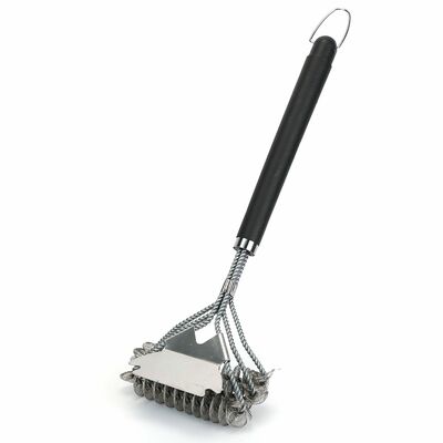 16.5in bbq grill cleaning brush - stainless steel barbecue cleaner & scraper with stiff wire bristles for cooking grates