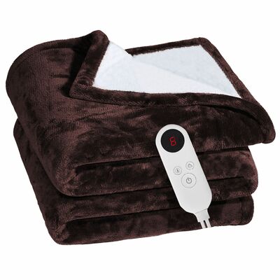 Flannel heated throw blanket - 6 heat settings, auto off, washable - ideal for home & office - 59x50in-black-152 x 127cm