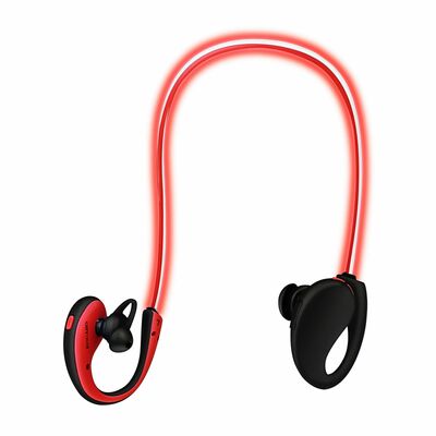Wireless neckband earphones v4.1 hd stereo sweat-proof headphones with led light mic - 8hrs work, running - 1 pack-red