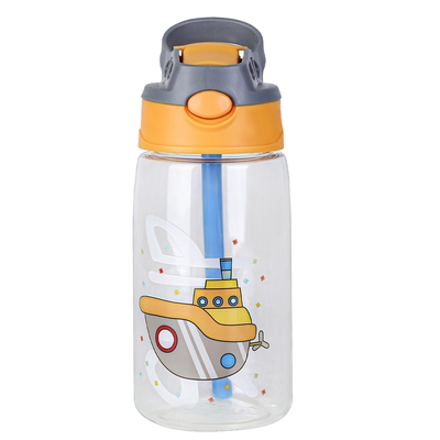 16.2oz leak-proof kids water bottle with straw push button sport water bottle for kids crab ship jellyfish rocket-ship