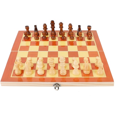 Folding board game set portable travel wooden chess set with wooden crafted pieces chessmen storage box 11.3"x11.3"