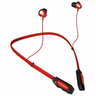 15Hrs Wireless Neckband Headphones - Sweat-proof Sport Earbuds with Deep Bass, Mic - In-Ear Magnetic Neckbands-Red
