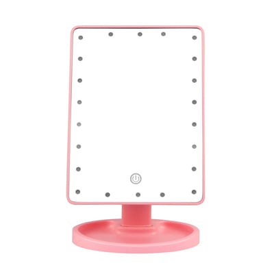 22 led lights rechargeable cosmetic mirror 180? rotation makeup mirror touch control dimmable vanity mirror-pink
