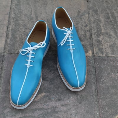 Crafted leather classic blue leather oxford lace up dress shoes - Thumbnail 3