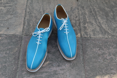 Crafted Leather Classic Blue Leather Oxford Lace up Dress Shoes