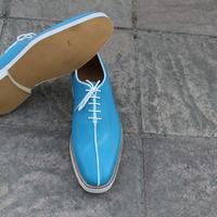 Crafted Leather Classic Blue Leather Oxford Lace up Dress Shoes - Thumbnail 1