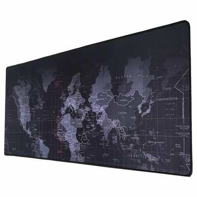 World map gaming mouse pad 31.0"x11.5" (3.0mm) - non-slip rubber base, durable stitched edges, smooth surface