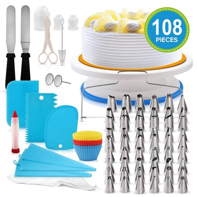 11in rotating cake turntable 108pcs cake decorating supplies kit revolving cake table stand base baking tools