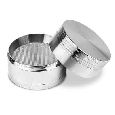 Magnetic herb spice tobacco grinder 2-inch 4-piece zinc alloy crusher kitchen mill with pollen scraper-silver