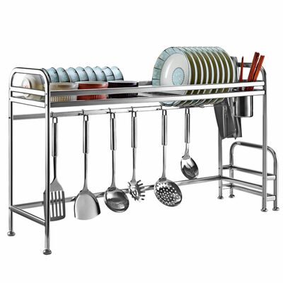 Sink drying rack w/ shelf stainless steel countertop organizer  - holds bowls, dish, chopping board, cutlery