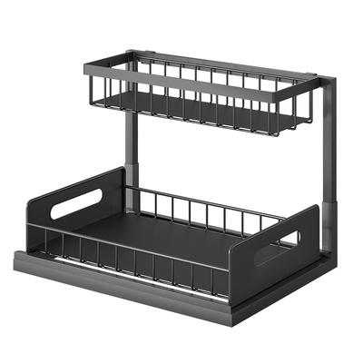 2 tier under sink organizers pull out under cabinet basket storage shelf sliding drawer for kitchen bathroom