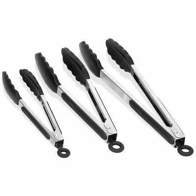 3-piece stainless steel locking food tongs set with silicon tips - bpa free, non-stick, high heat resistant