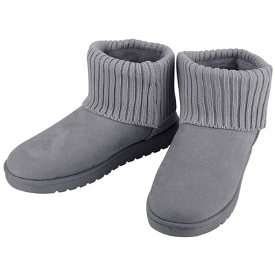 Women lady snow boots suede mid-calf boot shoe short plush warm lining shoes w/ anti-slip rubber base knitting design-gray-8
