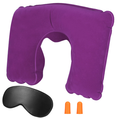Travel pillow inflatable u shape neck pillow neck support head rest office nap car airplane cushion-purple