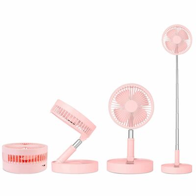 Portable folding desk fan - usb rechargeable, quiet, 4 speeds, adjustable height, 180? tilting angle-pink