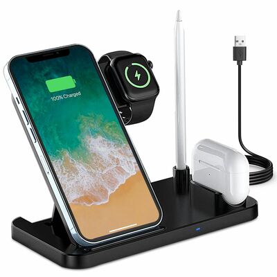 4-in-1 foldable wireless charger: fast charging station for iwatch, apple pencil, airpod, iphone, samsung