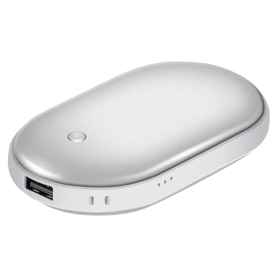 Portable hand warmer 5000mah power bank rechargeable pocket warmer double-sided heating handwarmer-silver