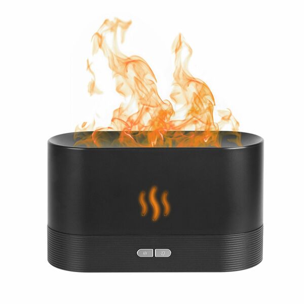 Flame Air Humidifier & Aroma Diffuser - 3D Design, 2 Brightness, Auto Off - Ideal for Bedroom, Home Spa, Yoga, Office-Black