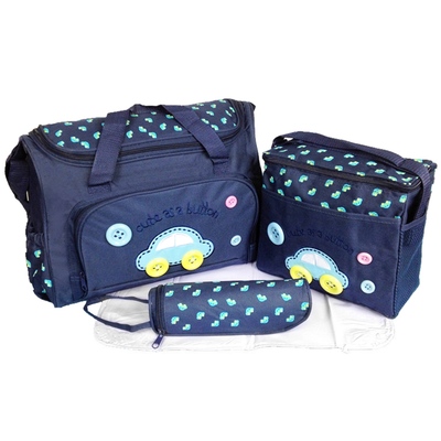 4pcs diaper bag tote set baby napping changing bag shoulder mummy bag with diaper changing pad-dark blue