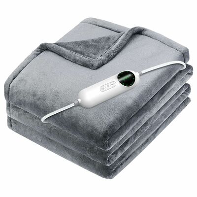 Flannel heated blanket - 10 heat settings, auto off, washable - home & office - 59x71in-gray-180 x 150cm