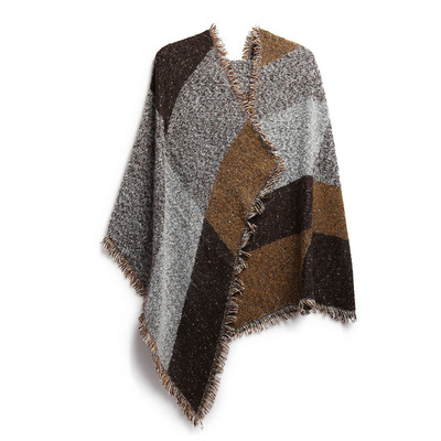 Women Winter Warm Scarf 74.8x25.6In Long Soft Knitted Shawl Extra Thick Plaid Blanket Wrap Cape-Coffee