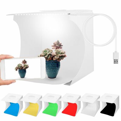 Foldable led light box kit w/6 backdrops & 20 led beads - mini photo studio for photography, shooting