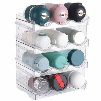 4 tier bottle storage - 12 bottles transparent stackable organizer for kitchen fridge cabinet pantry