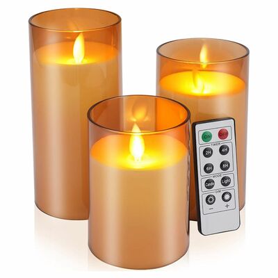 3-pack led flameless candle set, battery operated, real wax pillar, warm white, remote control timer