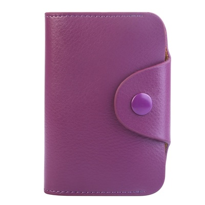 Credit card holder wallet pu leather snap closure purse accordion case with 12 pcs card slots-purple