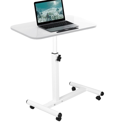 Rolling laptop table portable computer desk movable table with adjustable height tilting angle-white