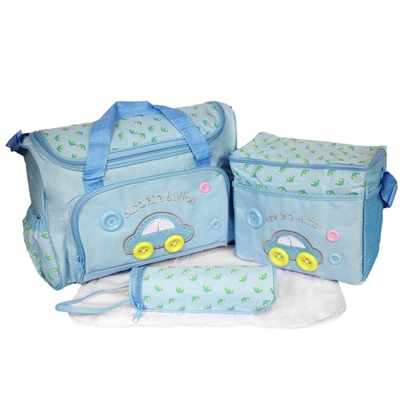 4pcs diaper bag tote set baby napping changing bag shoulder mummy bag with diaper changing pad-blue