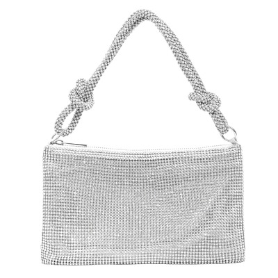 Women glitter evening bags shiny rhinestone lady handbag purses for parties wedding cocktail-silver