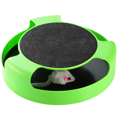 Cat interactive scratching toy w/ rotating running mouse catching plate non-toxic claw kitten toys
