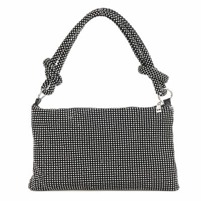 Women glitter evening bags shiny rhinestone lady handbag purses for parties wedding cocktail-black