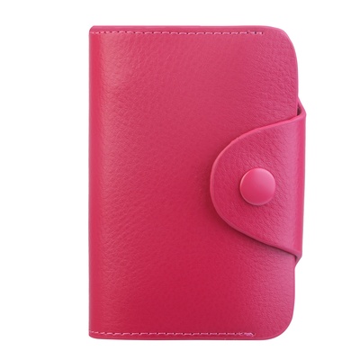 Credit card holder wallet pu leather snap closure purse accordion case with 12 pcs card slots-red