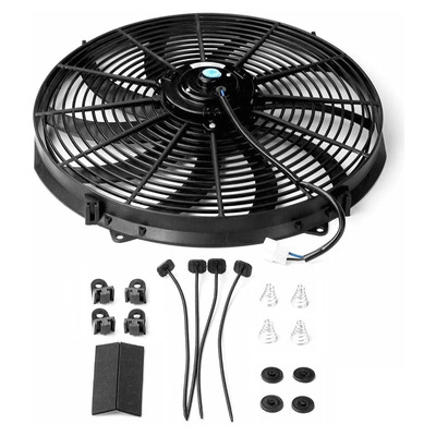 16 inch electric radiator cooling fan 12v 120w 10 blades car thermostat kit w/ mounting kit-black